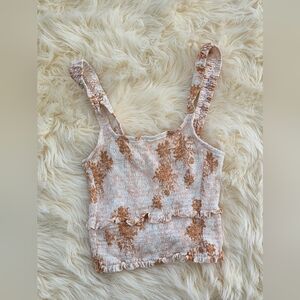 Free People Cream and Brown Textured Camisole